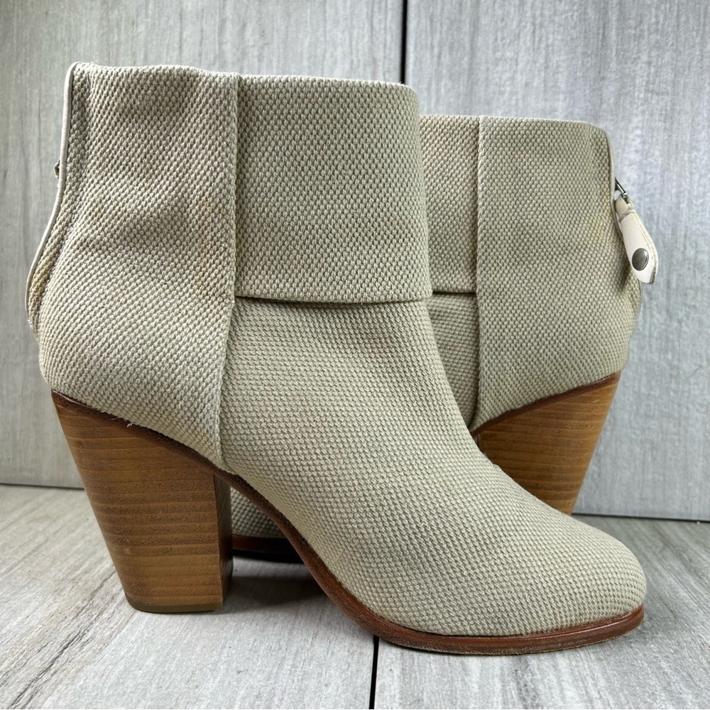 Rag & Bone Classic Newbury Canvas Cream Ankle Boot Heels Women’s Size 9 EUR 39 - Picture 2 of 10